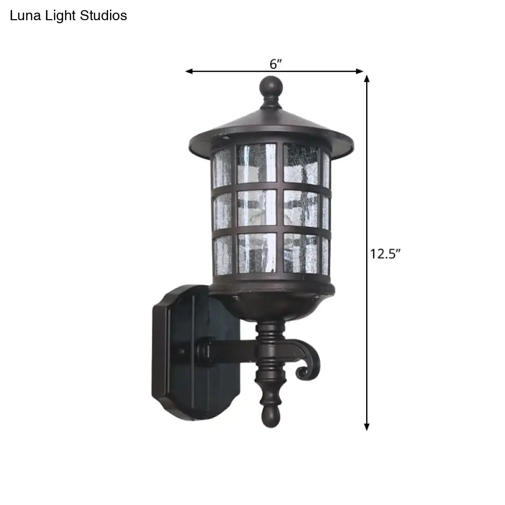 Classic Lantern Clear Bubble/Crackle Glass Sconce Light - 1-Light Wall Lighting For Courtyard Dark