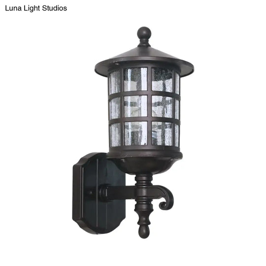 Classic Lantern Clear Bubble/Crackle Glass Sconce Light - 1-Light Wall Lighting For Courtyard Dark