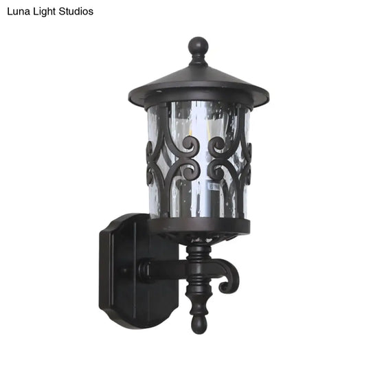 Classic Lantern Clear Bubble/Crackle Glass Sconce Light - 1-Light Wall Lighting For Courtyard Dark