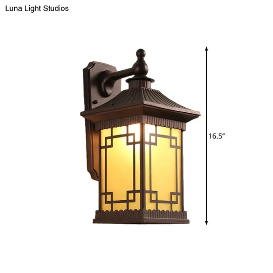 Classic Lantern Wall Mount Light With Prismatic/Tan Glass & Single Bulb - Black/Coffee