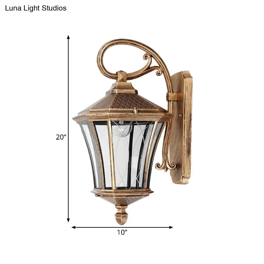 Classic Lantern Wall Sconce - Clear Glass Bronze Finish 1 Bulb Mount Lamp