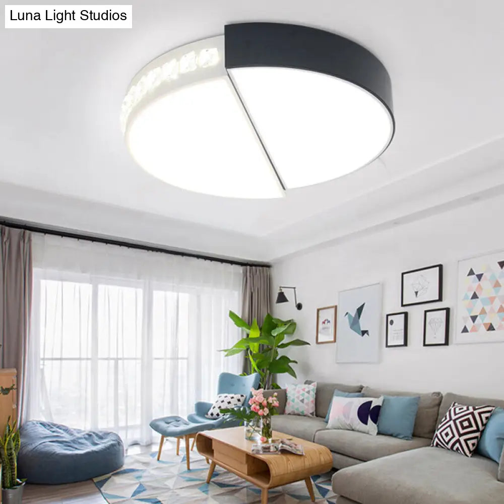 Classic Led Flush Ceiling Light: Round Acrylic Mount In Black & White For Living Room