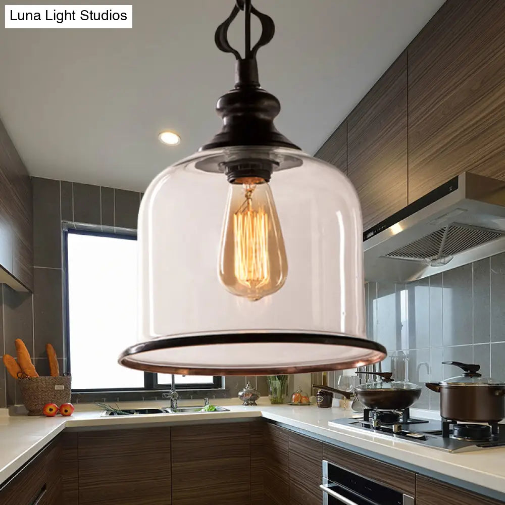 Classic Mason Jar Pendant Light - Clear Glass In Black/Brass