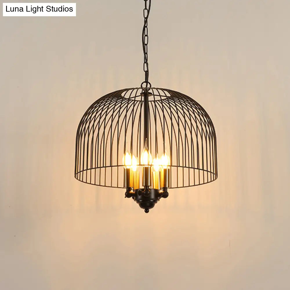 Classic Metal Birdcage Chandelier - 5 Lights Black Hanging Fixture For Dining Room Ceiling