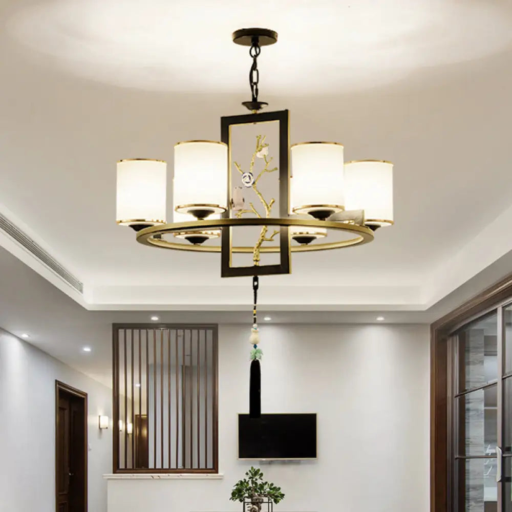 Classic Metal Cylinder Chandelier - 6/8/10 Lights Living Room Pendant Lighting In Black And Gold 6 /