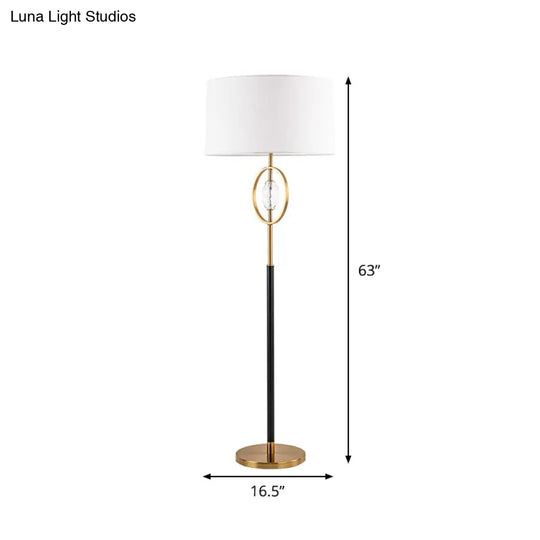 Classic Metal Floor Lamp With Ring Frame Shade Barrel Fabric And Crystal Accent