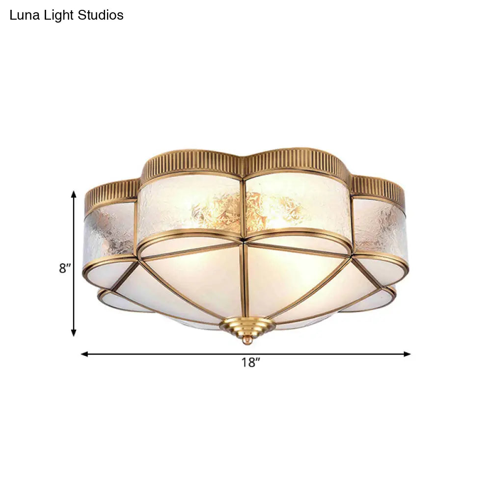 Classic Metal Flower Bedroom Ceiling Light - Flush Mount Fixture 3/4/6 Heads Brass 14/18/21.5 W