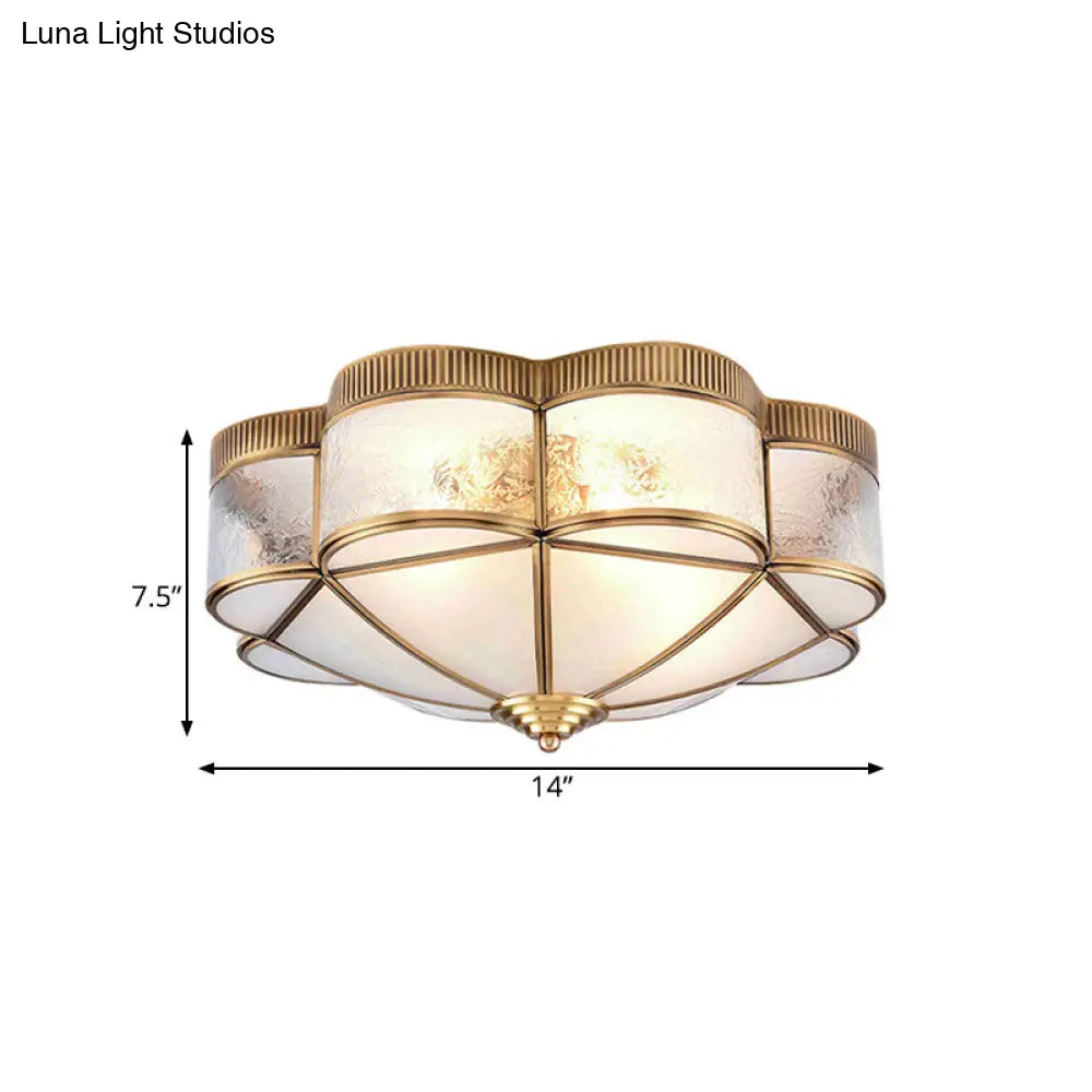 Classic Metal Flower Bedroom Ceiling Light - Flush Mount Fixture 3/4/6 Heads Brass 14/18/21.5 W