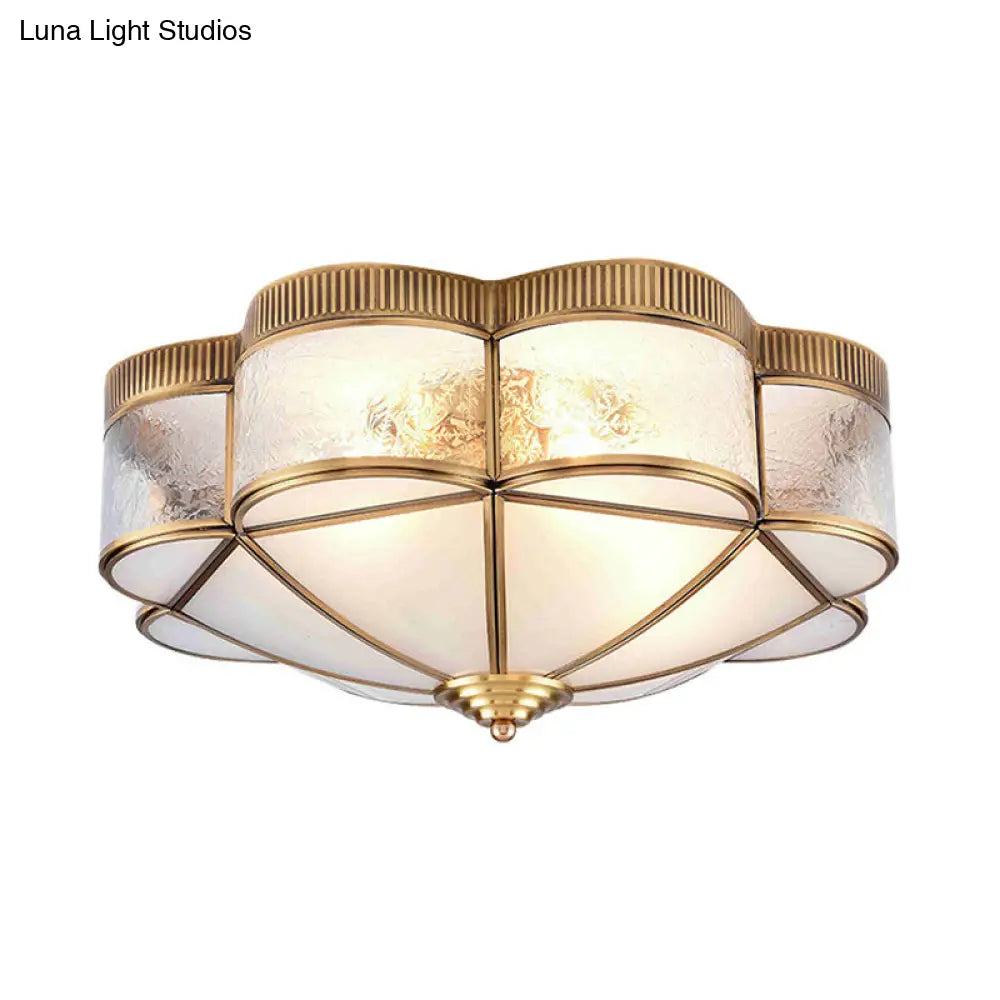 Classic Metal Flower Bedroom Ceiling Light - Flush Mount Fixture 3/4/6 Heads Brass 14’/18’/21.5’ W