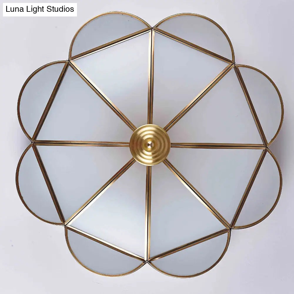 Classic Metal Flower Bedroom Ceiling Light - Flush Mount Fixture 3/4/6 Heads Brass 14’/18’/21.5’ W