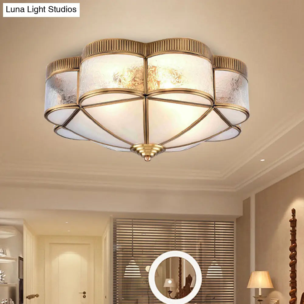 Classic Metal Flower Bedroom Ceiling Light - Flush Mount Fixture 3/4/6 Heads Brass 14/18/21.5 W