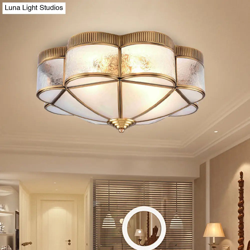 Classic Metal Flower Bedroom Ceiling Light - Flush Mount Fixture 3/4/6 Heads Brass 14’/18’/21.5’ W