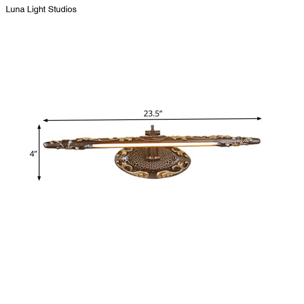 Classic Metal Led Bathroom Sconce In White/Warm Light - Brown Elongated Vanity Fixture 19.5/23.5/26