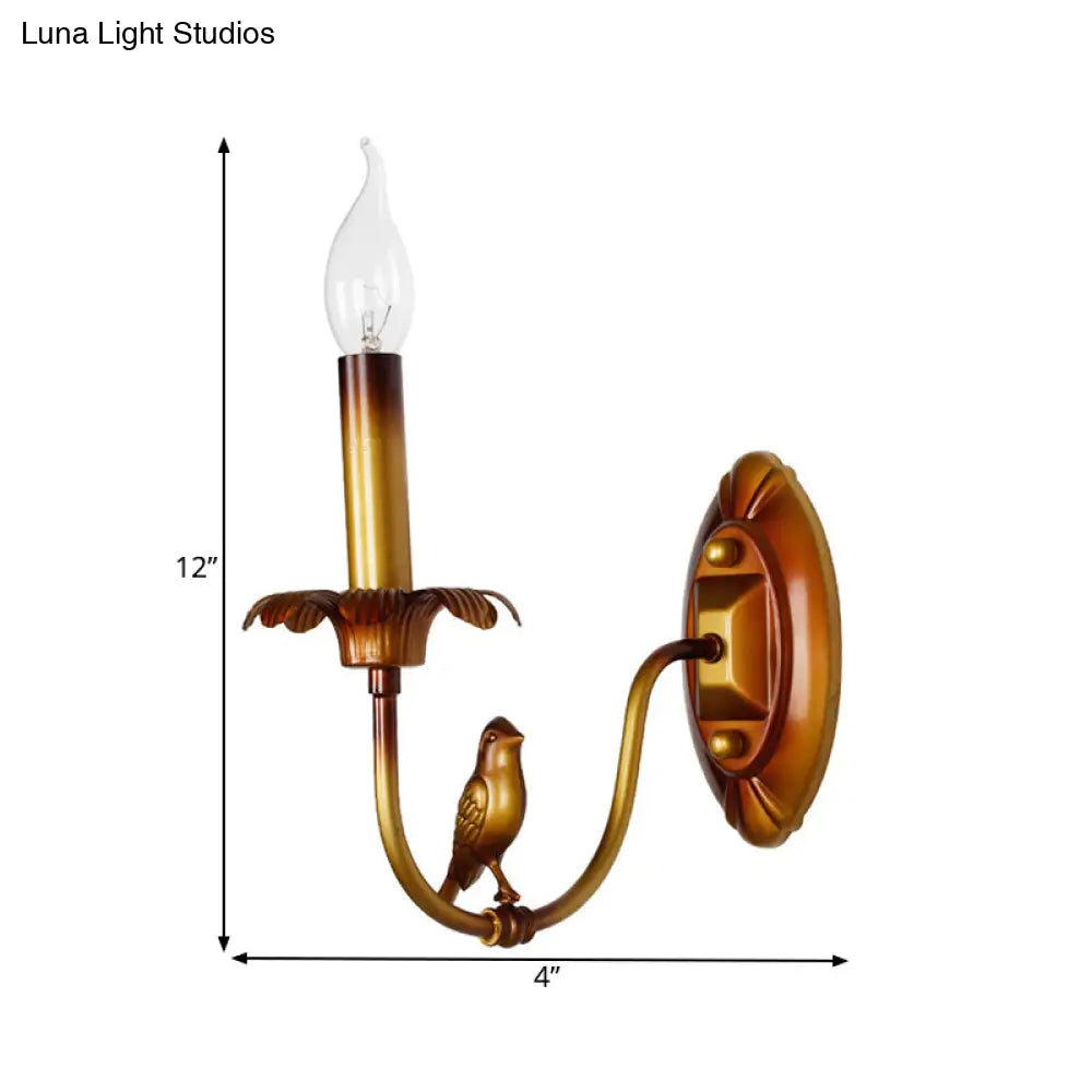 Classic Metal Sconce Light Fixture: 1-Light Corridor Wall Lamp In Brass With/Without Shade