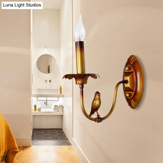 Classic Metal Sconce Light Fixture: 1-Light Corridor Wall Lamp In Brass With/Without Shade