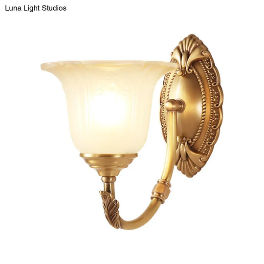 Classic Metal Sconce Light With Opal Glass Petal Shade - Perfect For Bedroom Walls