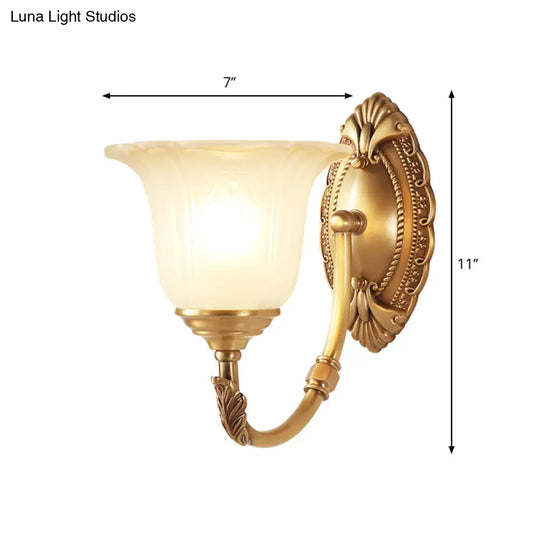 Classic Metal Sconce Light With Opal Glass Petal Shade - Perfect For Bedroom Walls