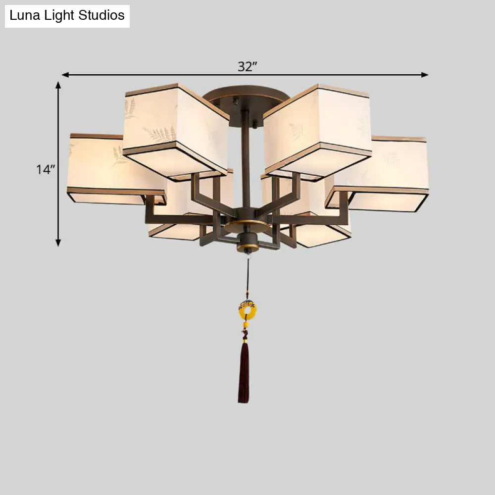 Classic Metal Semi Flush Mount Ceiling Lamp With Fabric Shade - 6/8/10 Lights