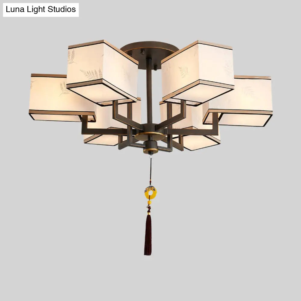 Classic Metal Semi Flush Mount Ceiling Lamp With Fabric Shade - 6/8/10 Lights