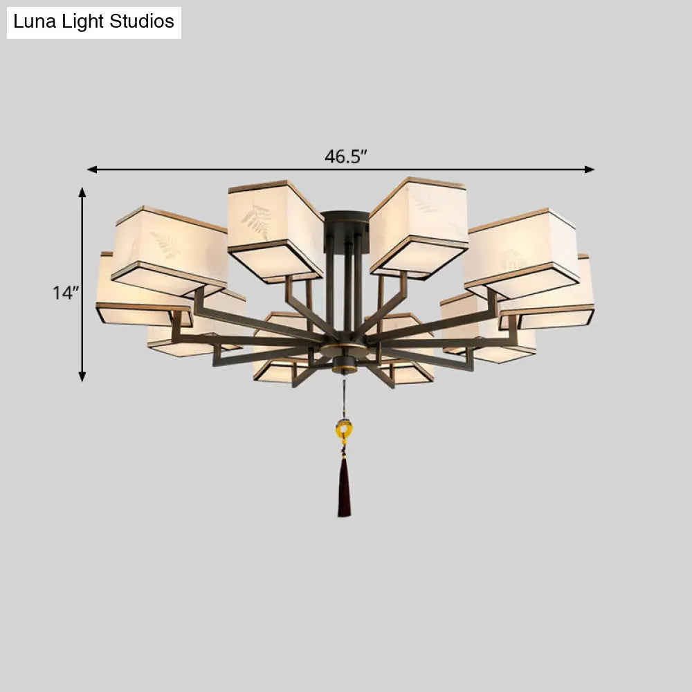 Classic Metal Semi Flush Mount Ceiling Lamp With Fabric Shade - 6/8/10 Lights