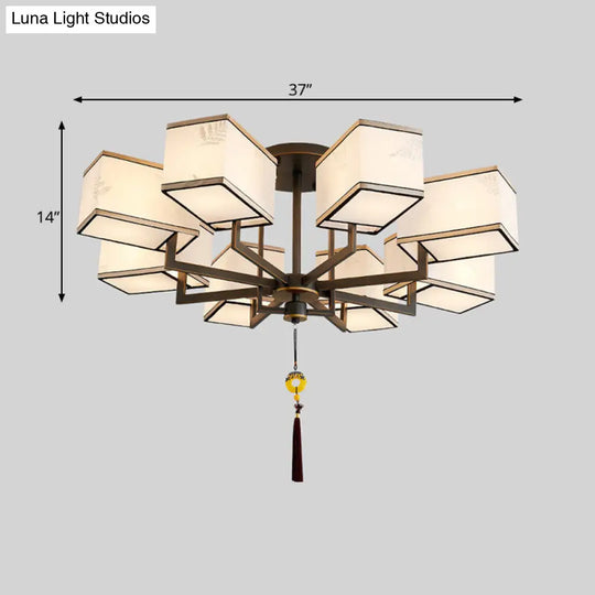 Classic Metal Semi Flush Mount Ceiling Lamp With Fabric Shade - 6/8/10 Lights