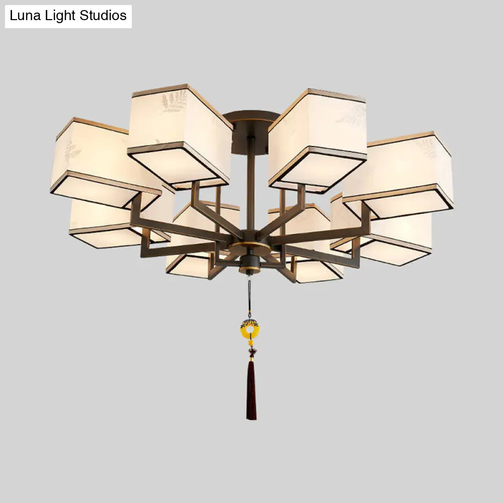 Classic Metal Semi Flush Mount Ceiling Lamp With Fabric Shade - 6/8/10 Lights