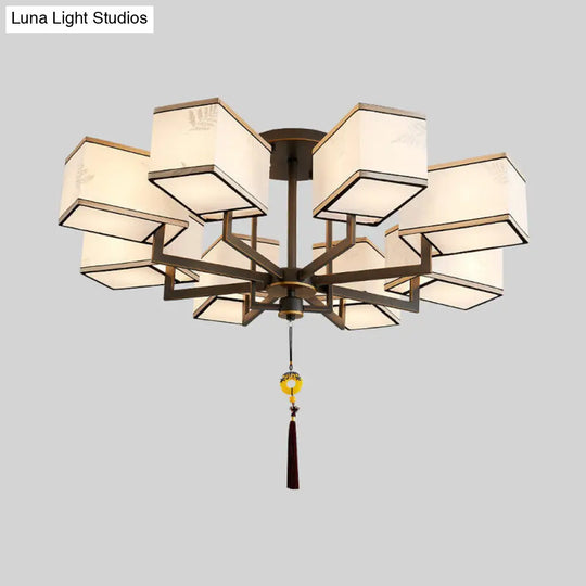 Classic Metal Semi Flush Mount Ceiling Lamp With Fabric Shade - 6/8/10 Lights