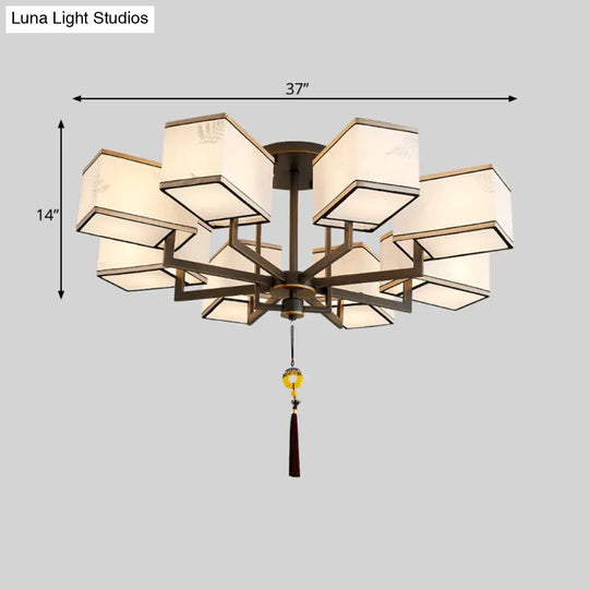 Classic Metal Semi Flush Mount Ceiling Lamp With Fabric Shade - 6/8/10 Lights