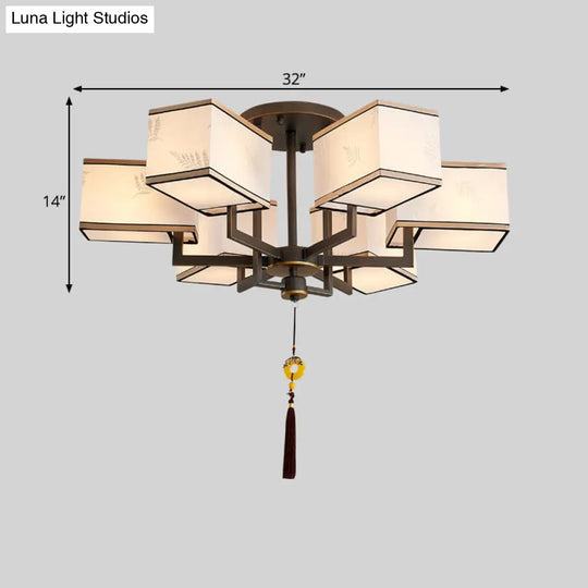 Classic Metal Semi Flush Mount Ceiling Lamp With Fabric Shade - 6/8/10 Lights