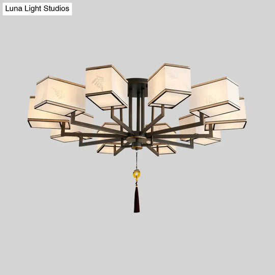 Classic Metal Semi Flush Mount Ceiling Lamp With Fabric Shade - 6/8/10 Lights