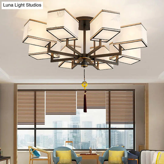 Classic Metal Semi Flush Mount Ceiling Lamp With Fabric Shade - 6/8/10 Lights 8 / Black