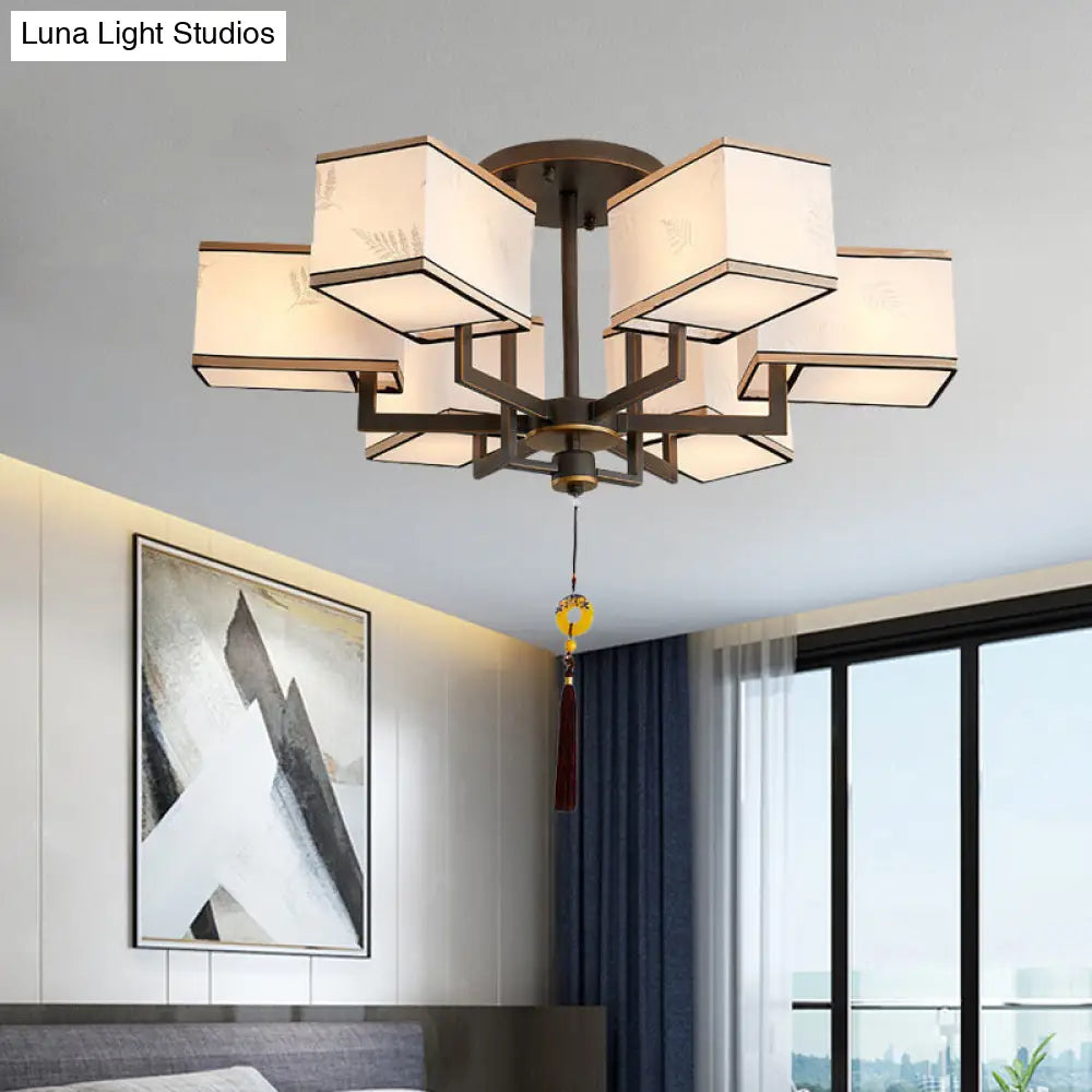 Classic Metal Semi Flush Mount Ceiling Lamp With Fabric Shade - 6/8/10 Lights 6 / Black