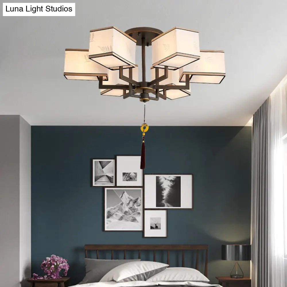 Classic Metal Semi Flush Mount Ceiling Lamp With Fabric Shade - 6/8/10 Lights