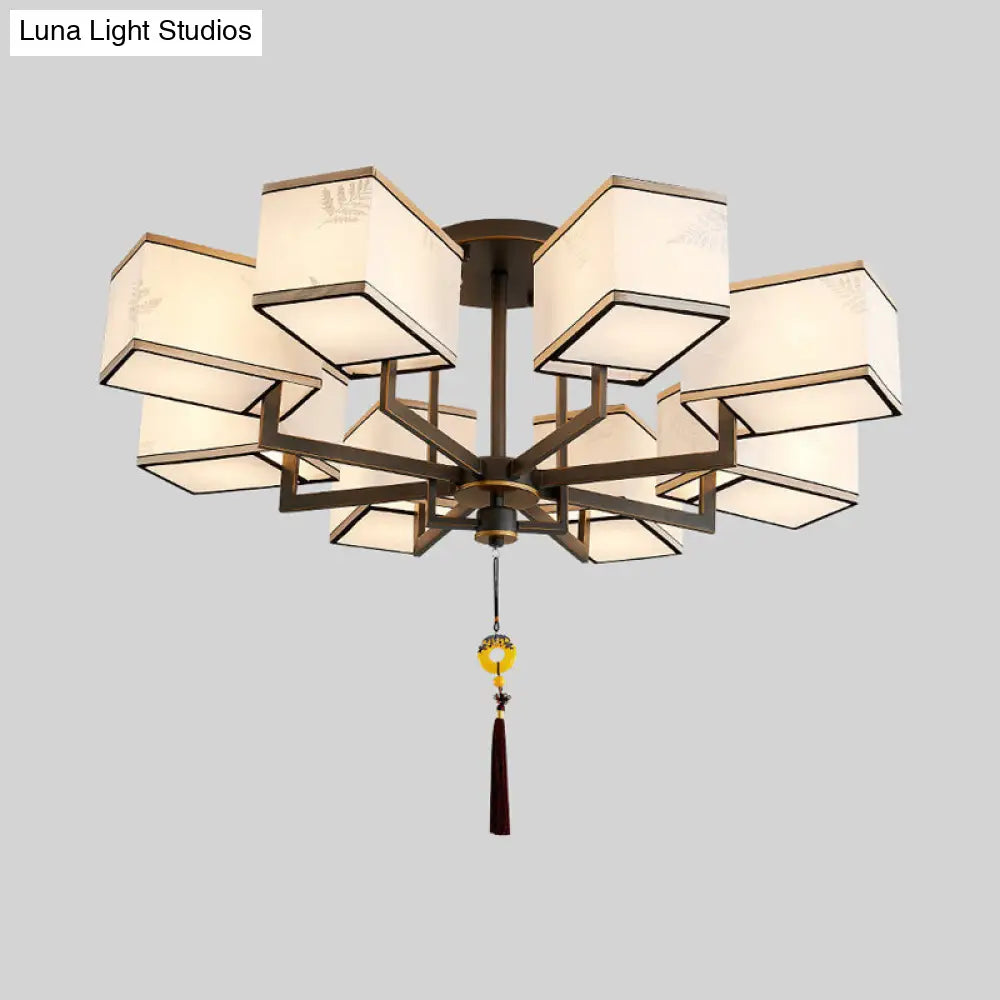 Classic Metal Semi Flush Mount Ceiling Lamp With Fabric Shade - 6/8/10 Lights