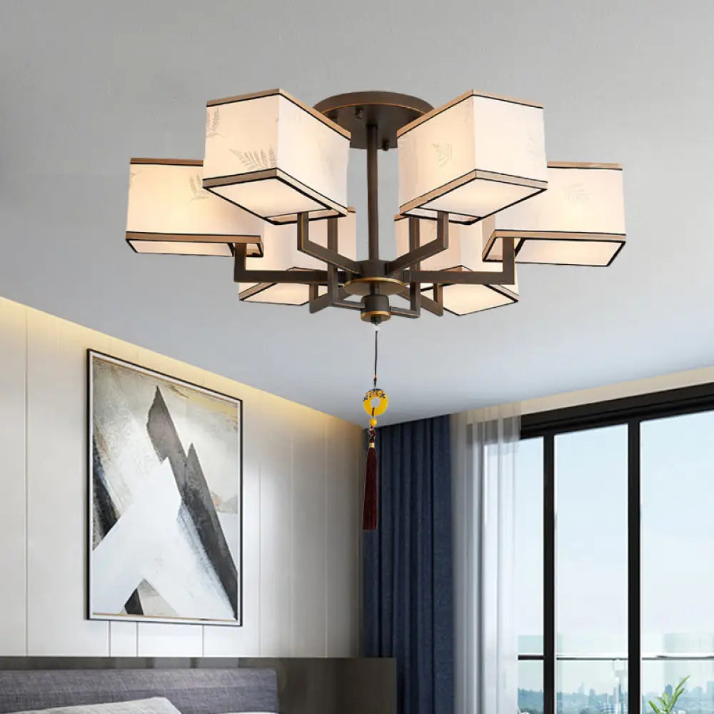 Classic Metal Semi Flush Mount Ceiling Lamp With Fabric Shade - 6/8/10 Lights 6 / Black