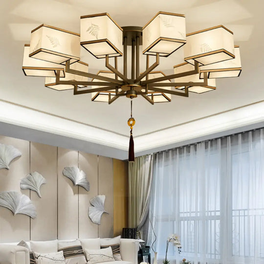 Classic Metal Semi Flush Mount Ceiling Lamp With Fabric Shade - 6/8/10 Lights 10 / Black