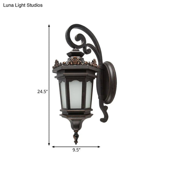 Classic Metallic Wall Mounted Lamp With Scrolled Arm & Cream Glass Shade - 1 Head Courtyard Lighting