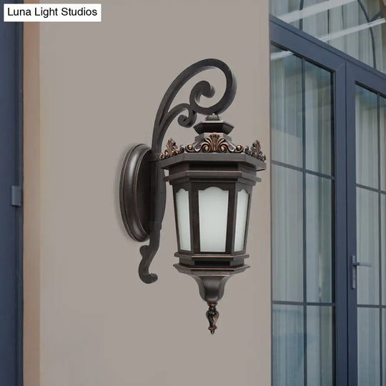 Classic Metallic Wall Mounted Lamp With Scrolled Arm & Cream Glass Shade - 1 Head Courtyard Lighting