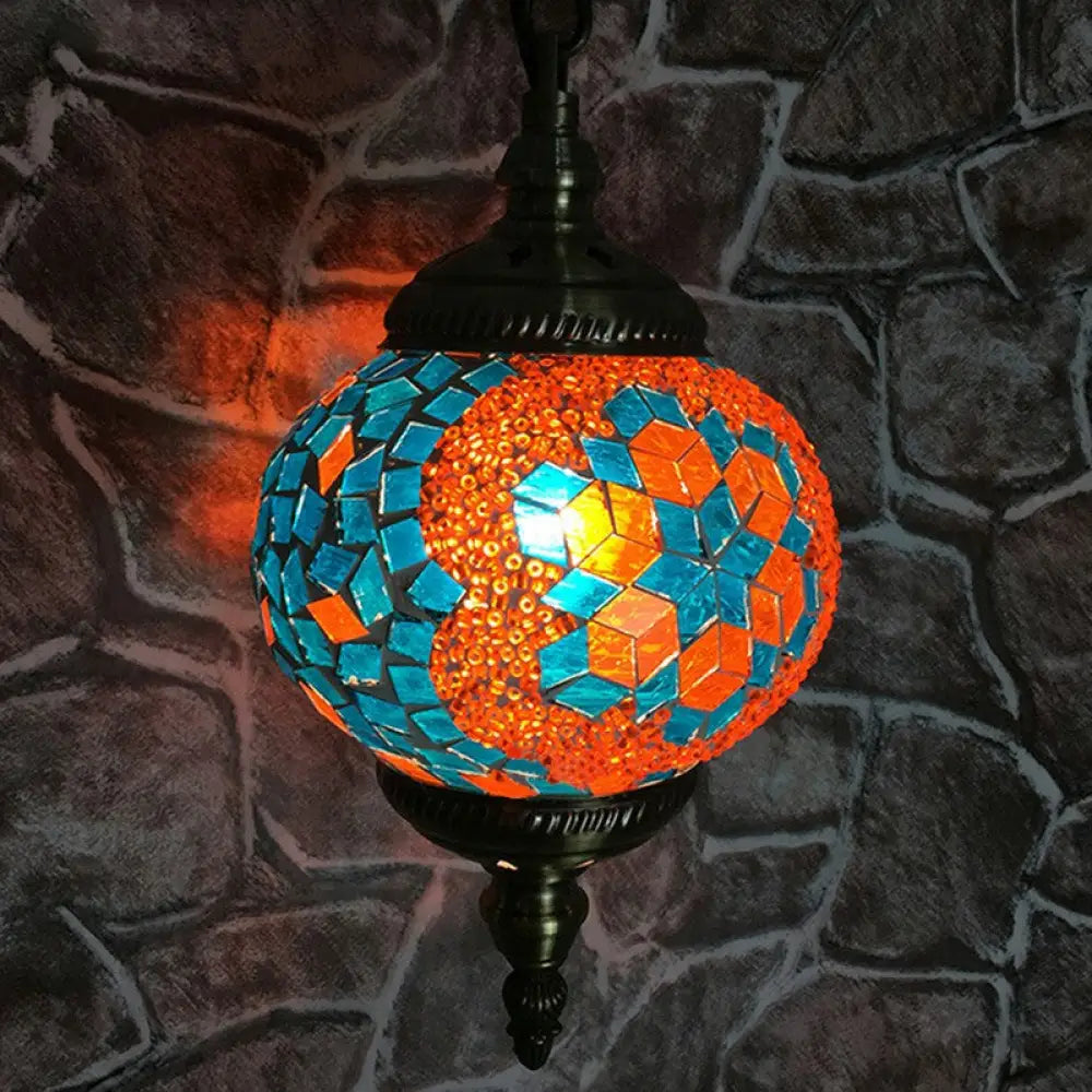 Classic Oblate Stained Glass Ceiling Pendant Light - Restaurant Hanging Lamp With 1 Bulb Orange