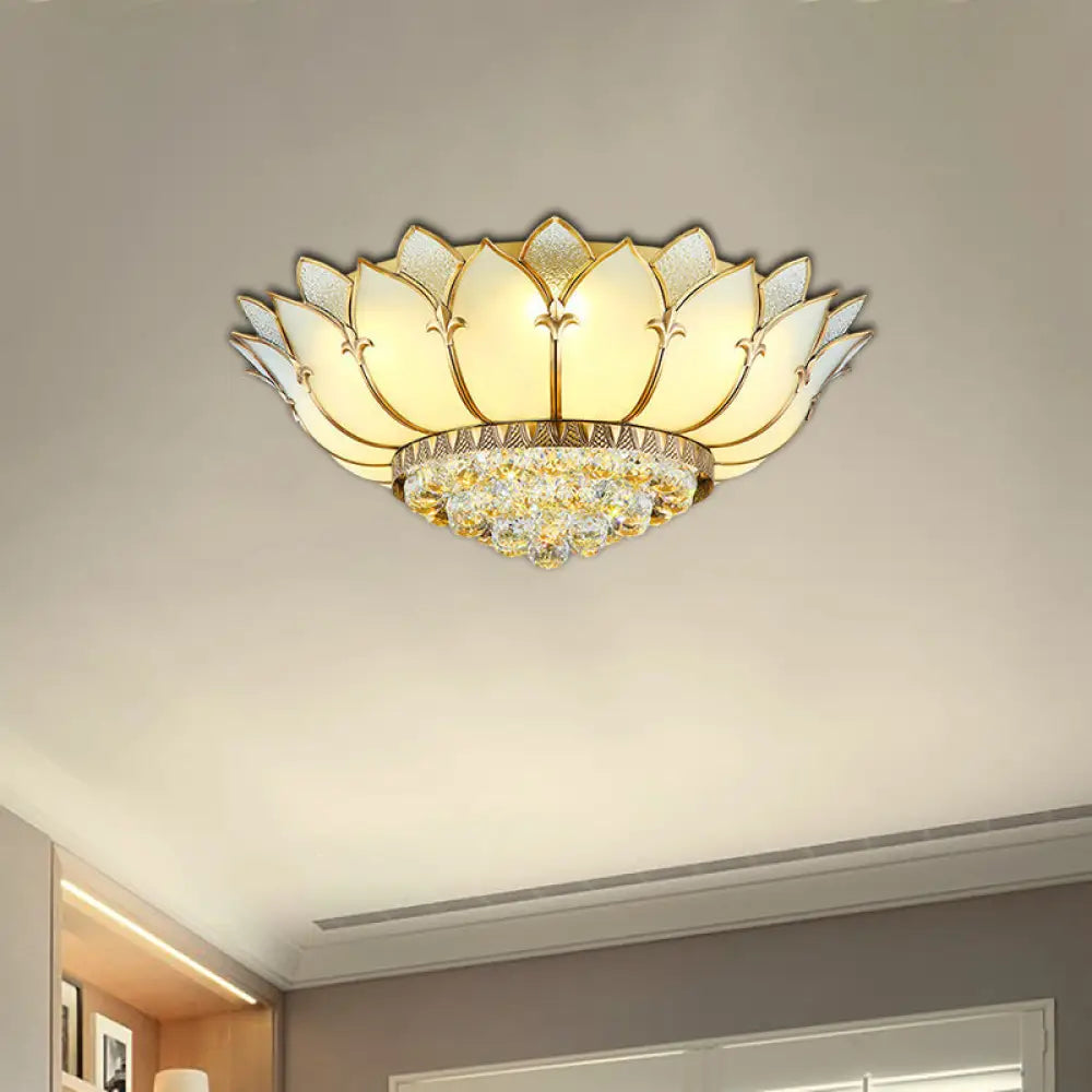 Classic Opal Glass Flush Mount With Gold Scalloped Design - 6 Light Fixture For Living Room Lighting
