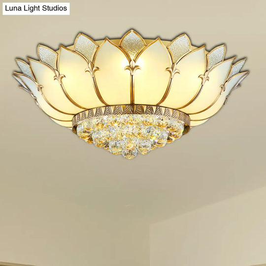 Classic Opal Glass Flush Mount With Gold Scalloped Design - 6 Light Fixture For Living Room Lighting