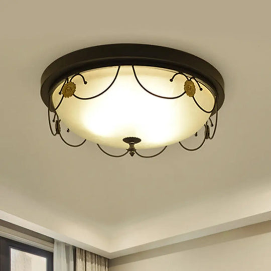 Classic Opal Glass Semi Flush Mount Lighting For Living Room With Inverted Dome Design In Black 3 /