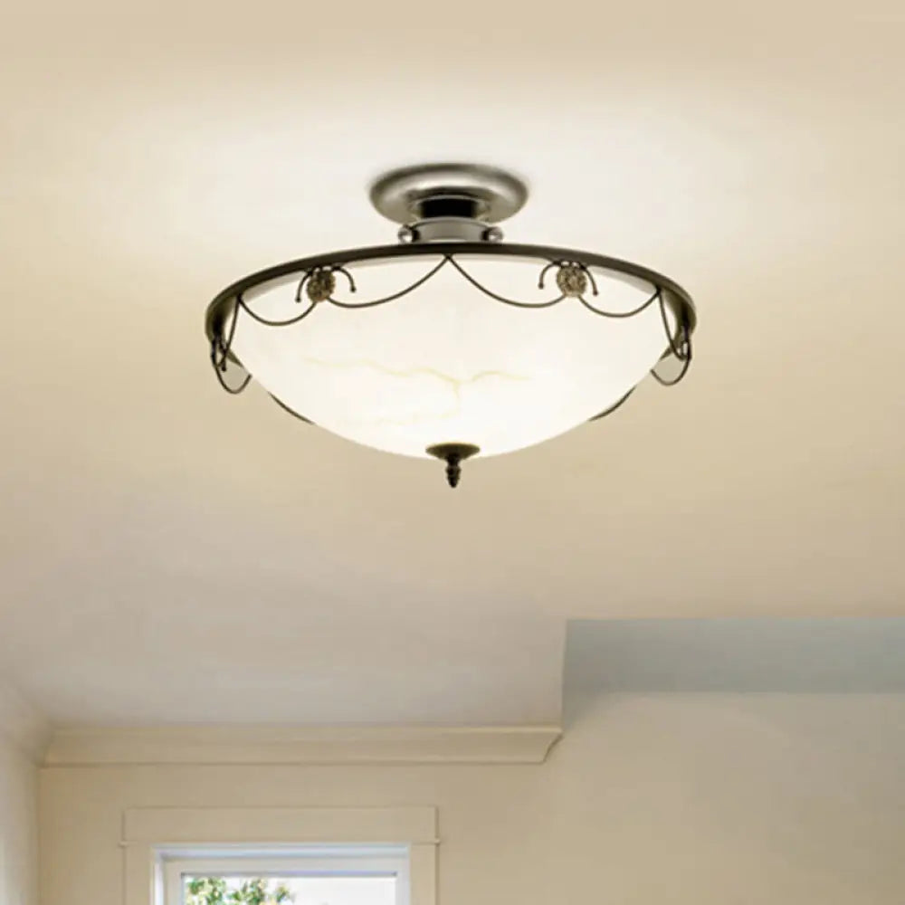 Classic Opal Glass Semi Flush Mount Lighting For Living Room With Inverted Dome Design In Black 3 /