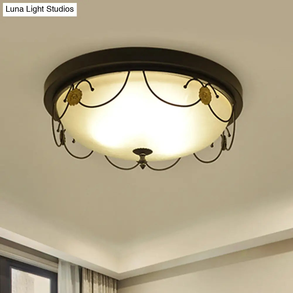 Classic Opal Glass Semi Flush Mount Lighting For Living Room With Inverted Dome Design In Black 3 /