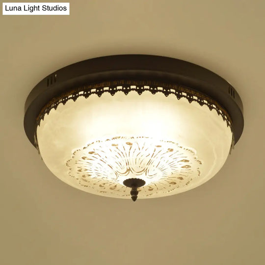 Classic Opal Glass Semi Flush Mount Lighting For Living Room With Inverted Dome Design In Black