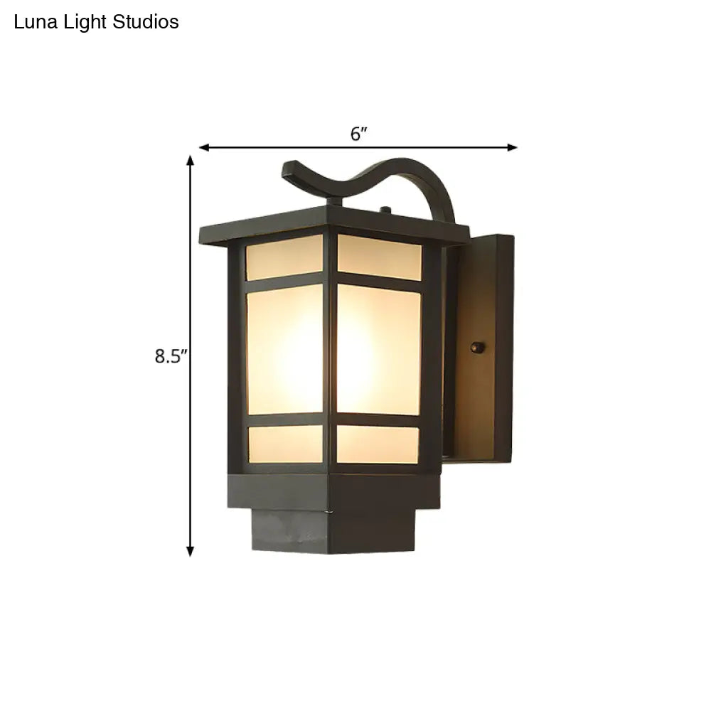 Classic Opaline Glass Wall Lamp With Metal Frame - Black