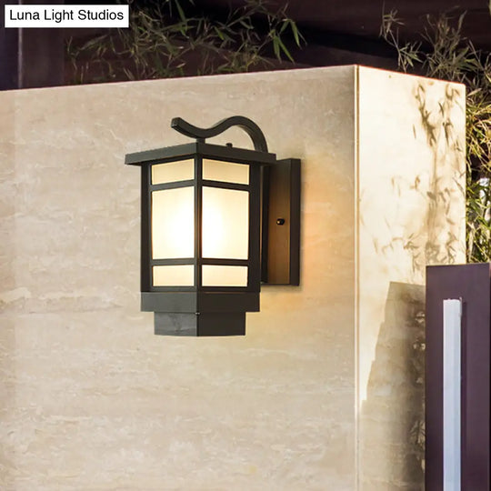 Classic Opaline Glass Wall Lamp With Metal Frame - Black