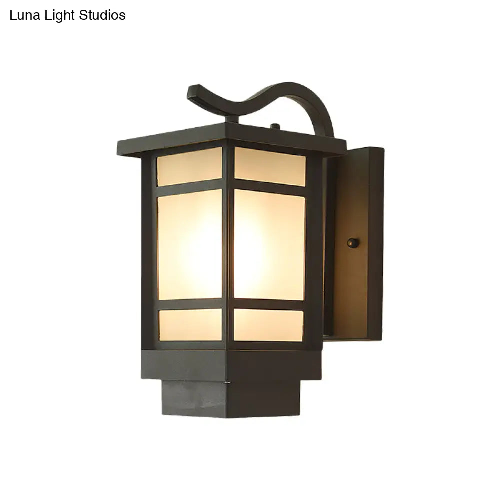 Classic Opaline Glass Wall Lamp With Metal Frame - Black