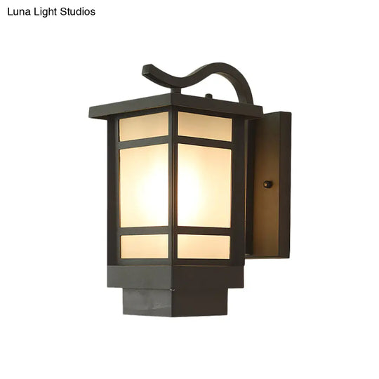 Classic Opaline Glass Wall Lamp With Metal Frame - Black