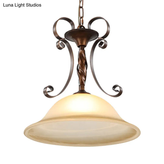 Classic Red Brown Flared Glass Pendant Light With Frosted Texture